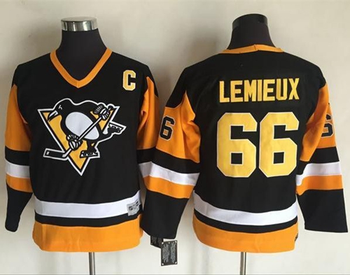 Penguins #66 Mario Lemieux Black CCM Throwback Stitched Youth NHL Jersey - Click Image to Close